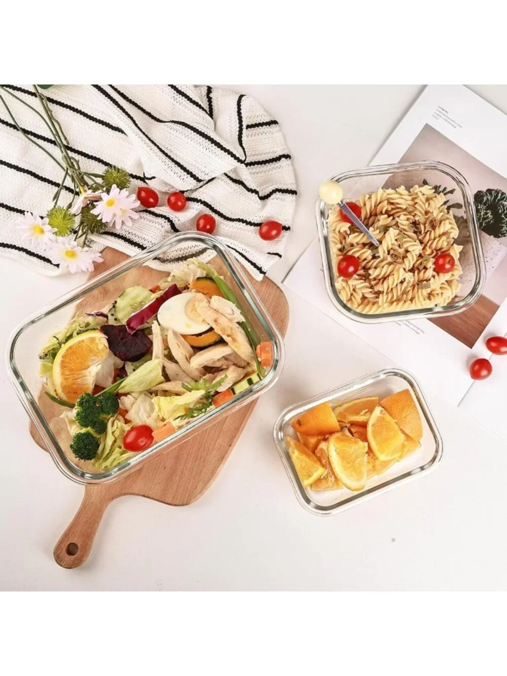 8 Pack Airtight Glass Meal Prep Containers with Lids, Leak Proof Bento Boxes